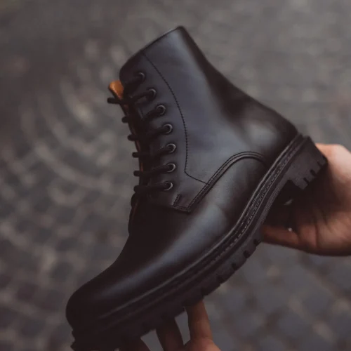 Mens Brown Leather Work Boots Fur Lined Combat