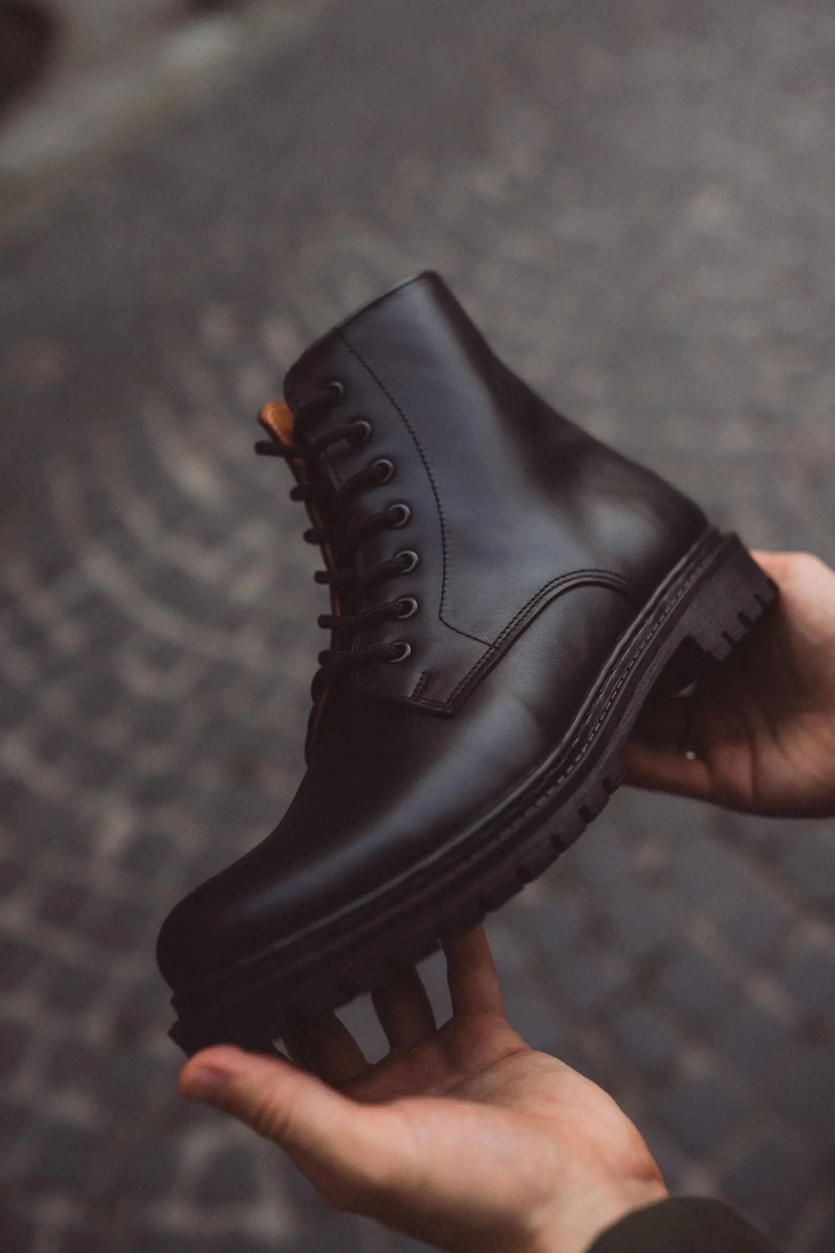 Mens Brown Leather Work Boots Fur Lined Combat