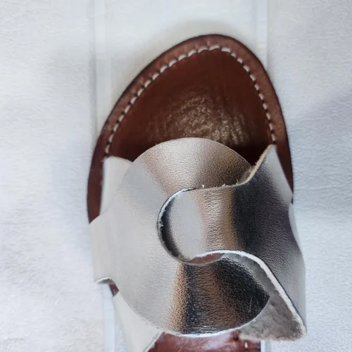 Women’s Silver-tone Moroccan Leather Slip-on Flats