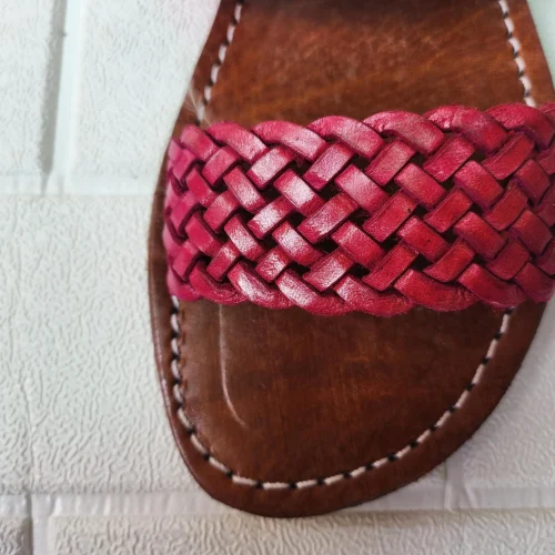 Women’s Red Braided Double Strap Moroccan Flats