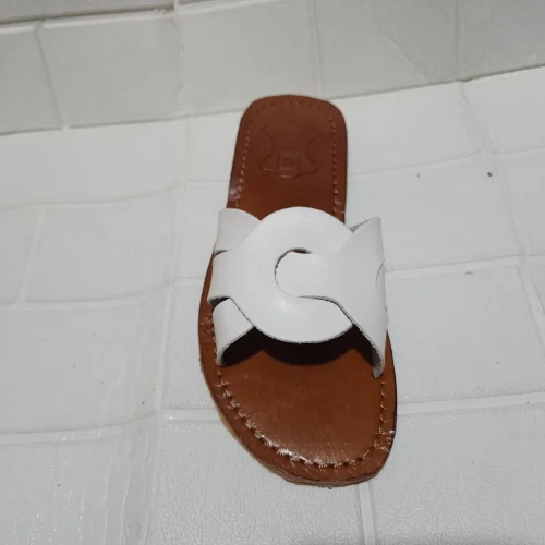 Women’s White Interlocking Strap Moroccan Slides