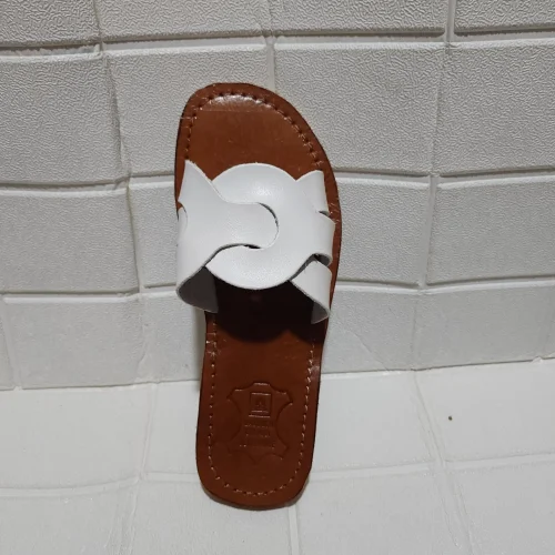 Women’s White Interlocking Strap Moroccan Slides