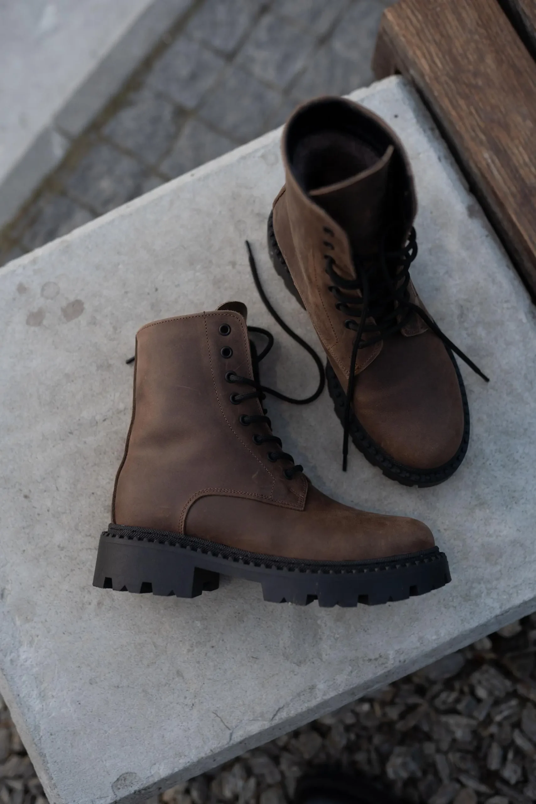 Handmade Leather Ankle Boots Vintage Brown Lace Up