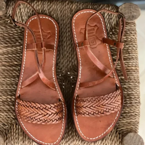 Women’s Brown Strappy Toe Loop Leather Sandals