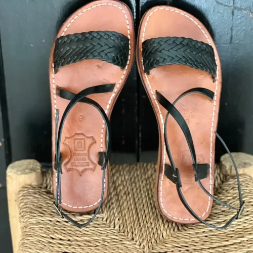 Black Braided Moroccan Handmade Leather Strap Sandals