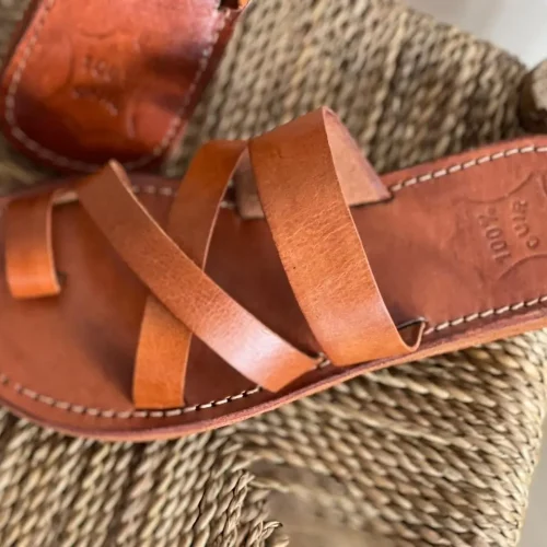 Women’s Brown Toe Loop Cross Strap Sandals