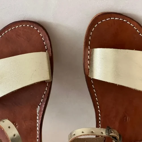 Women’s Blond Moroccan Handmade Leather Flat Sandals