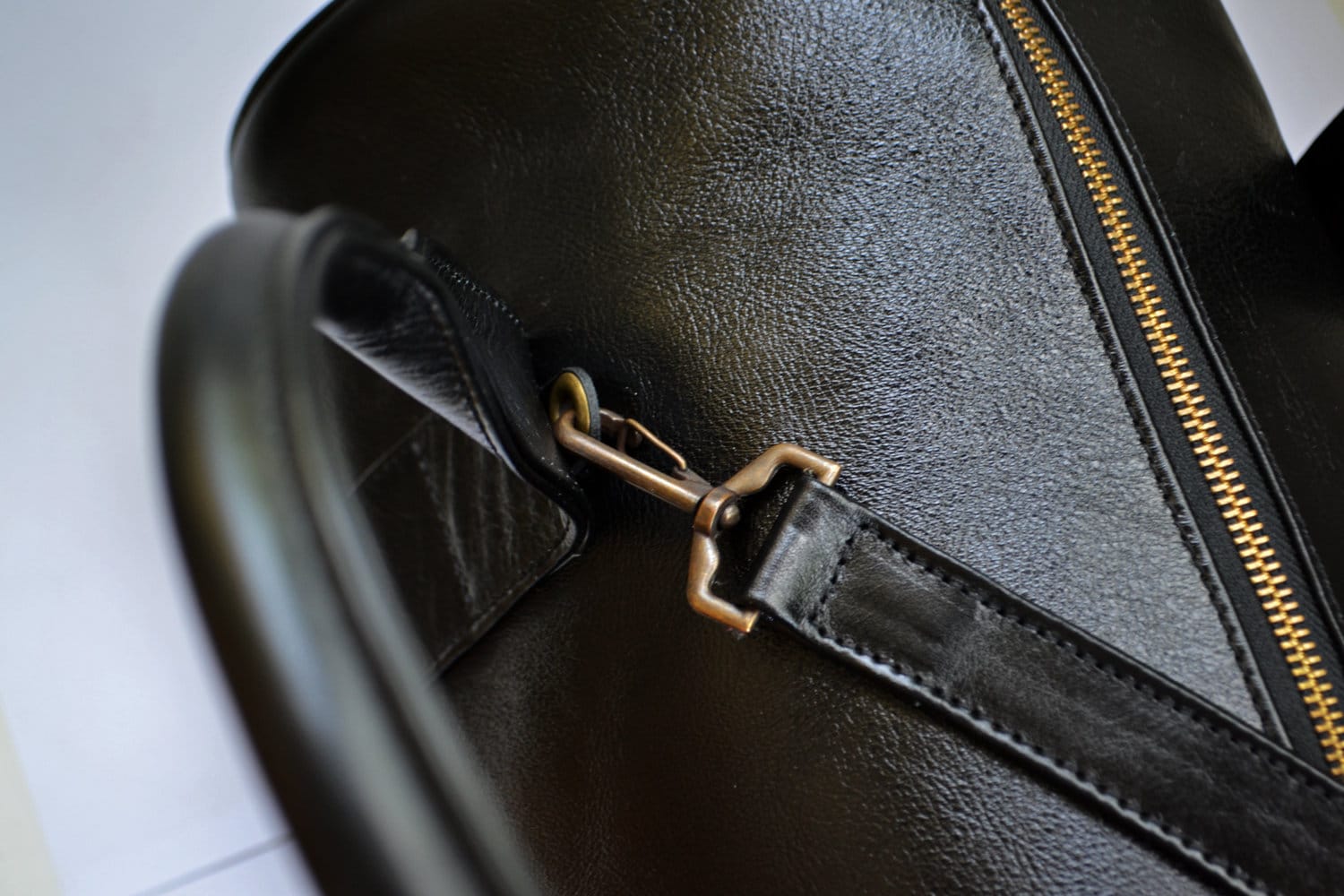 Black Leather Duffle Bag With Lining Inside /