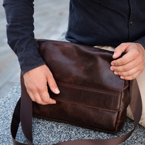 Personalized Brown Leather Laptop Messenger Bag: Full Grain