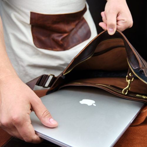 Personalized Brown Leather Laptop Messenger Bag: Full Grain
