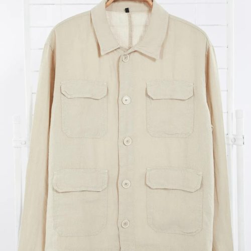 Men's Vintage Linen Safari Jacket: Military Green Utility