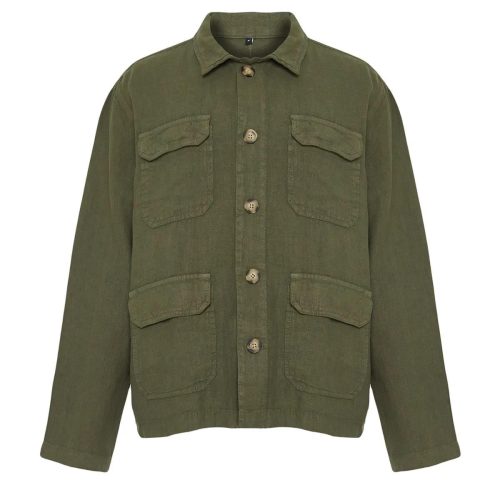 Men's Vintage Linen Safari Jacket: Military Green Utility