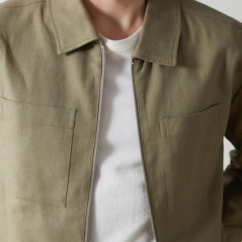 Men's Linen Blend Work Jacket: Lightweight Spring Overshirt