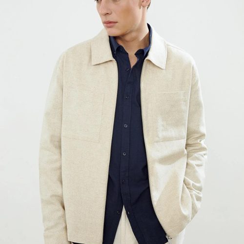 Men's Linen Blend Work Jacket: Lightweight Spring Overshirt