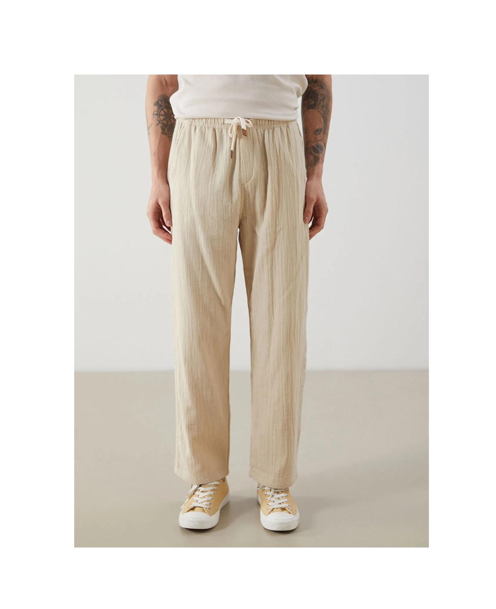 Men's Muslin Linen Pants: Elastic Waist Summer Beach