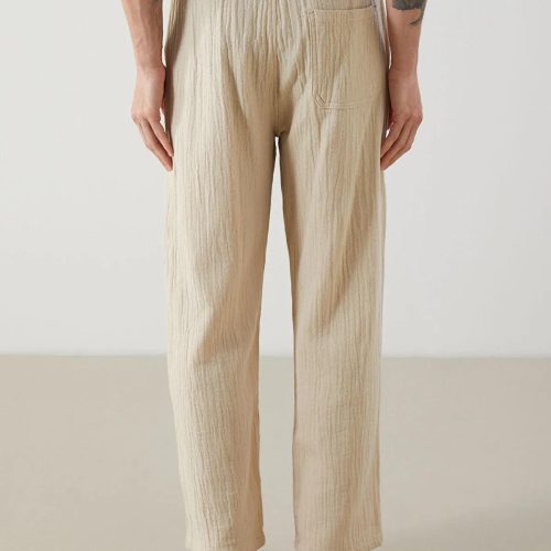 Men's Muslin Linen Pants: Elastic Waist Summer Beach