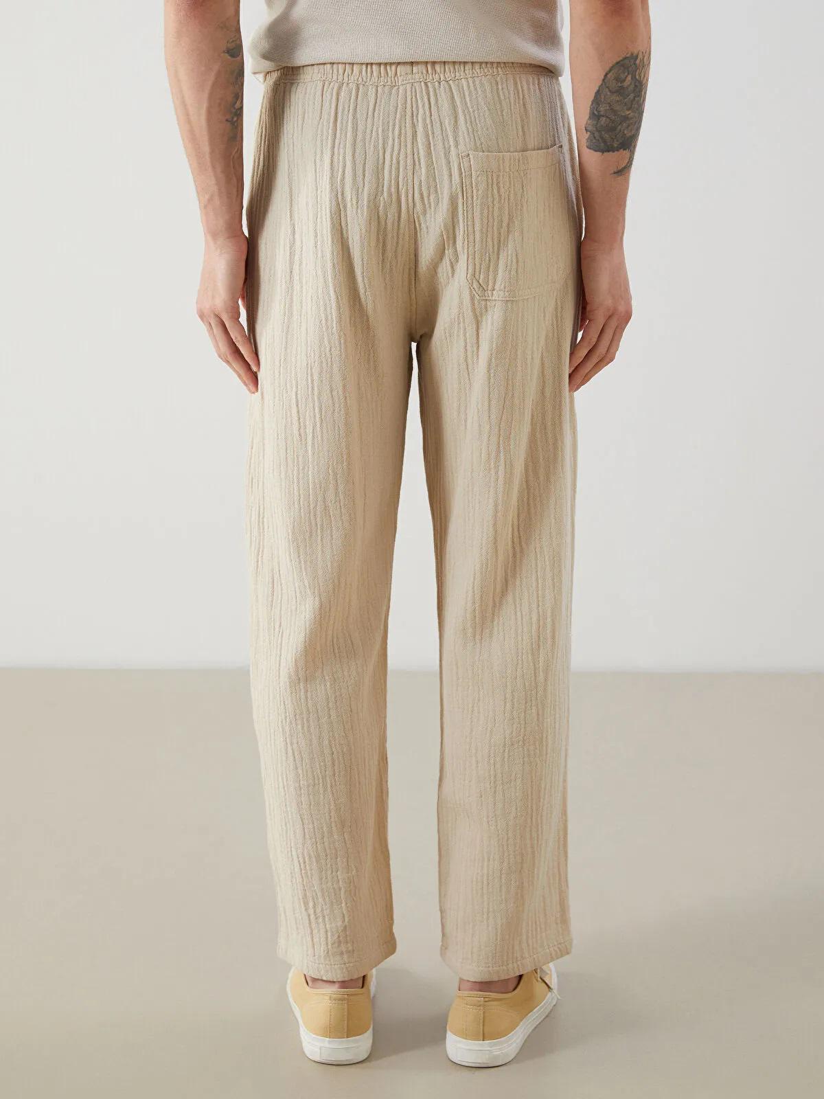 Men's Muslin Linen Pants: Elastic Waist Summer Beach