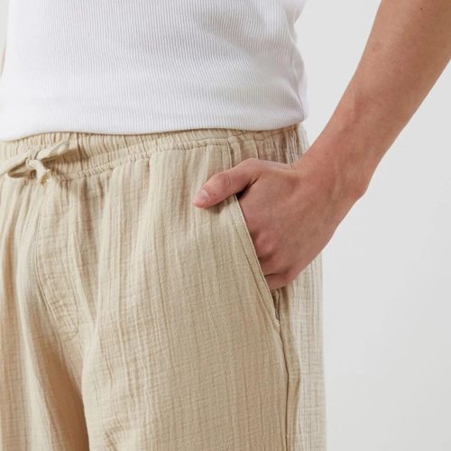 Men's Muslin Linen Pants: Elastic Waist Summer Beach