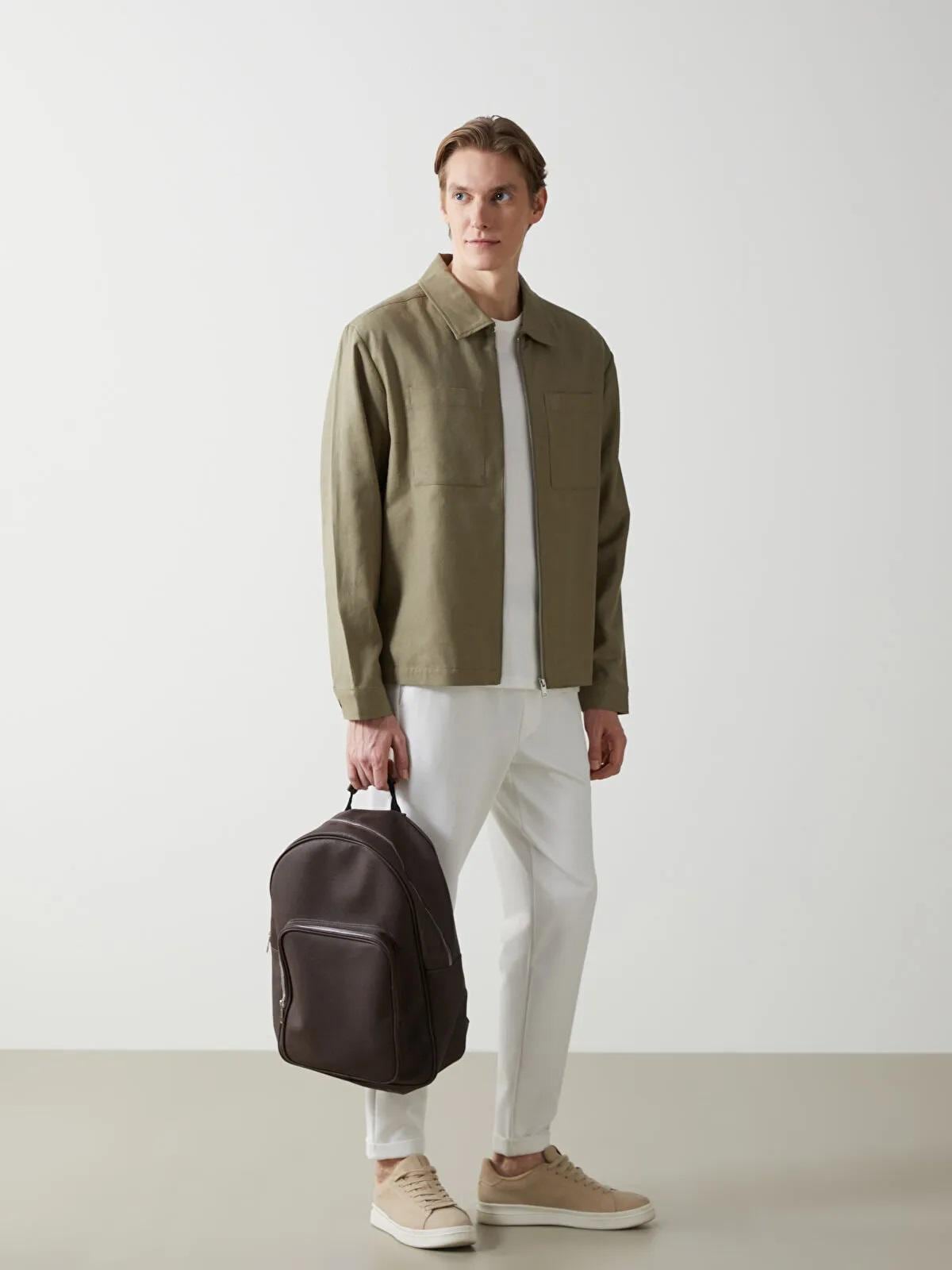 Men's Linen Blend Work Jacket: Lightweight Spring Overshirt