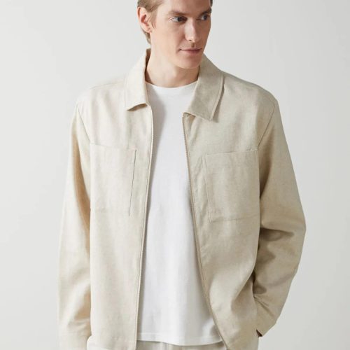 Men's Linen Blend Work Jacket: Lightweight Spring Overshirt