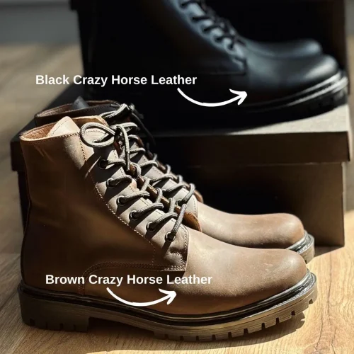 Vintage Brown Black Crazy Horse Leather Boots Handmade
