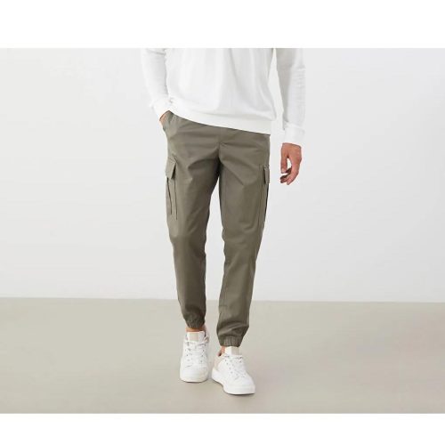 Slim Fit Cotton Cargo Pants: Stretch Fabric Elastic