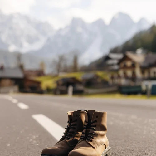 Genuine Leather Combat Boots Men Handmade Brown Ankle