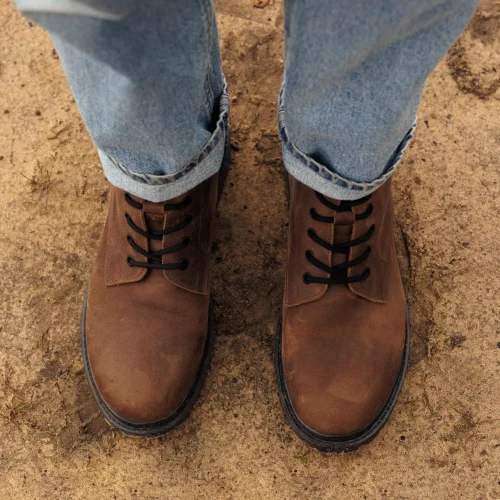 Genuine Leather Combat Boots Men Handmade Brown Ankle