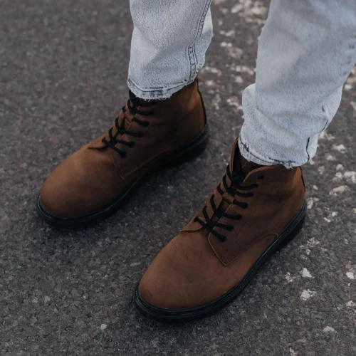 Genuine Leather Combat Boots Men Handmade Brown Ankle