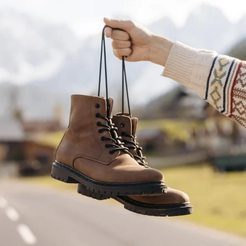 Genuine Leather Combat Boots Men Handmade Brown Ankle