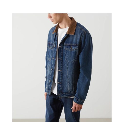 Corduroy Collar Denim Jacket: Vintage Style Blue Jean