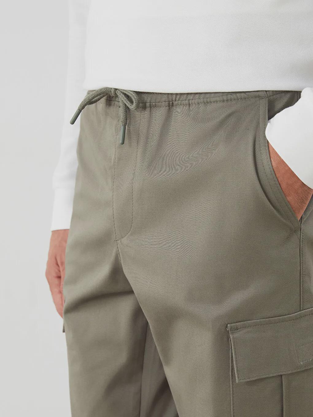 Slim Fit Cotton Cargo Pants: Stretch Fabric Elastic