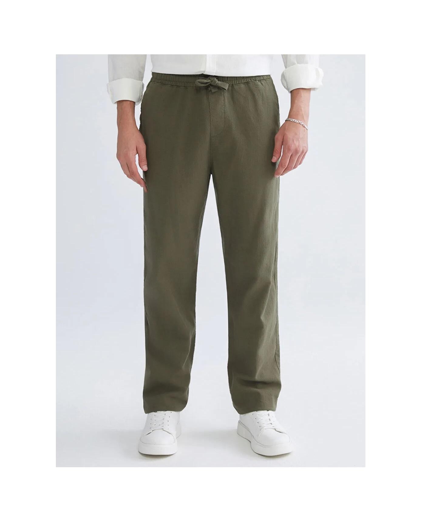 Loose Fit Cotton Linen Look Pants: Wide Leg