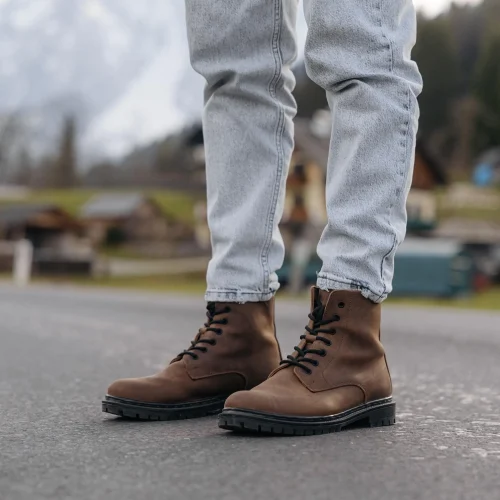 Genuine Leather Combat Boots Men Handmade Brown Ankle