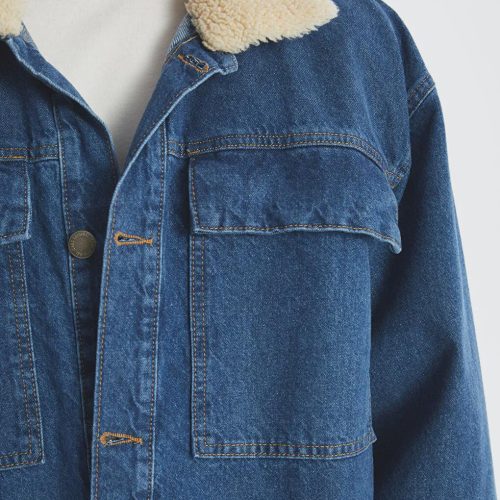 Corduroy Collar Denim Jacket: Vintage Style Blue Jean