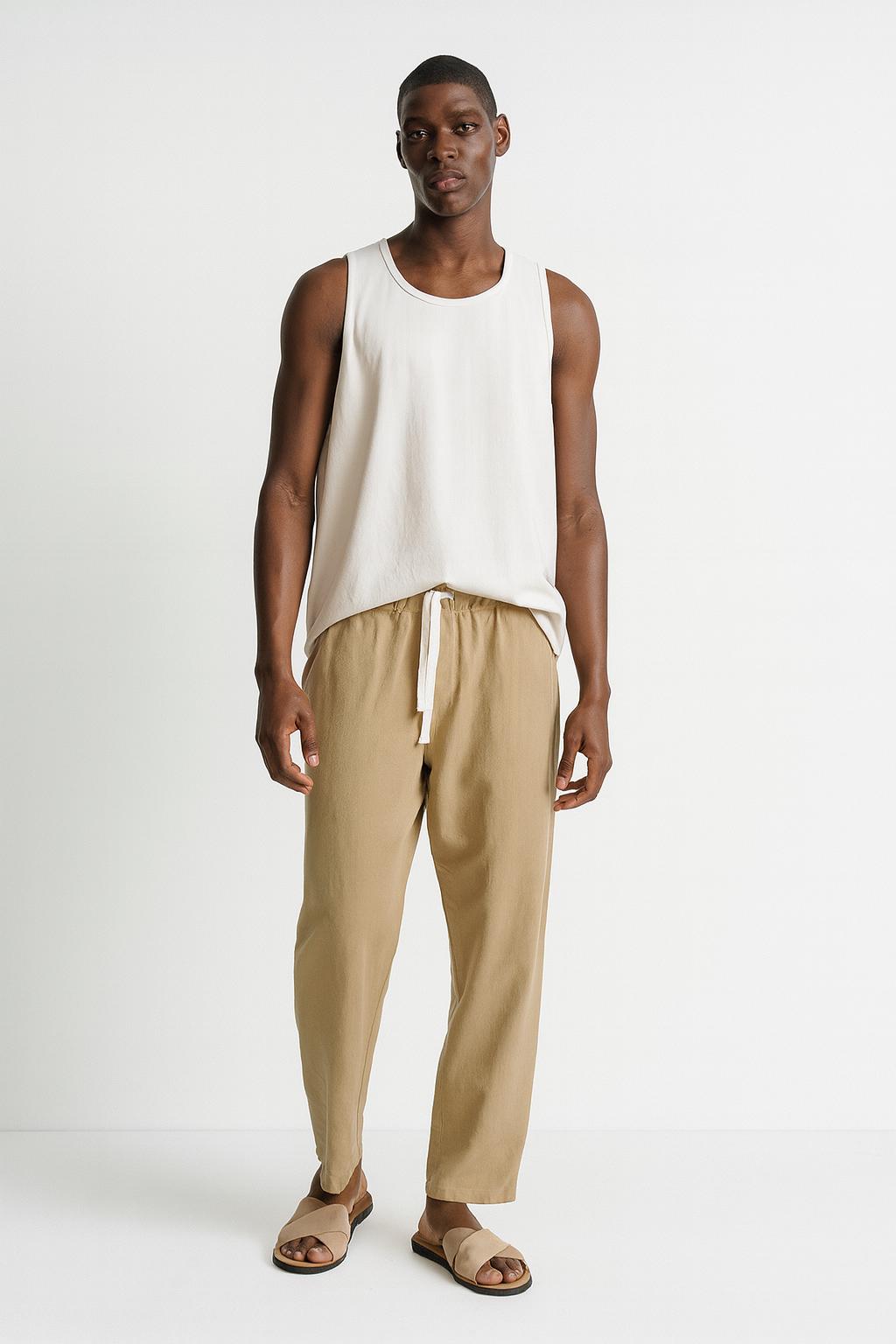 Men's Linen Pants: Elastic Waist Summer Beach Trousers