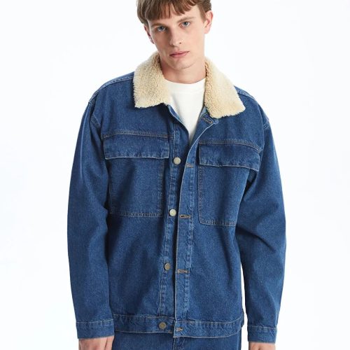 Corduroy Collar Denim Jacket: Vintage Style Blue Jean