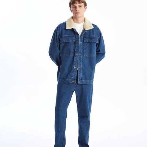 Corduroy Collar Denim Jacket: Vintage Style Blue Jean