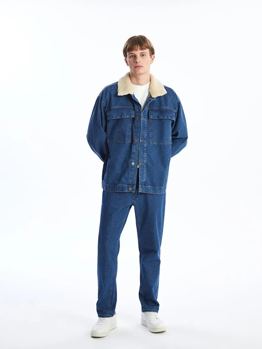 Corduroy Collar Denim Jacket: Vintage Style Blue Jean