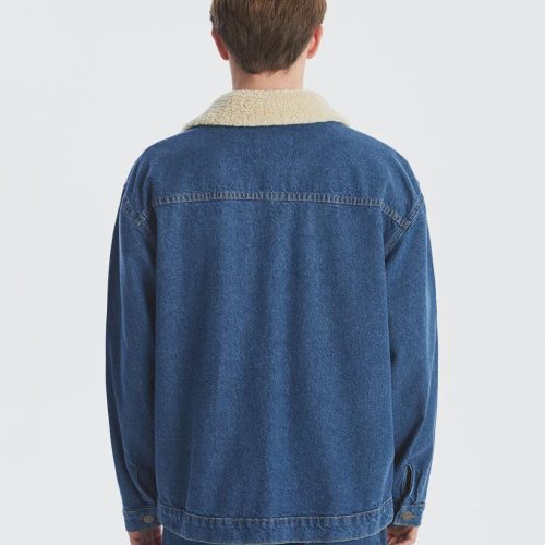 Corduroy Collar Denim Jacket: Vintage Style Blue Jean