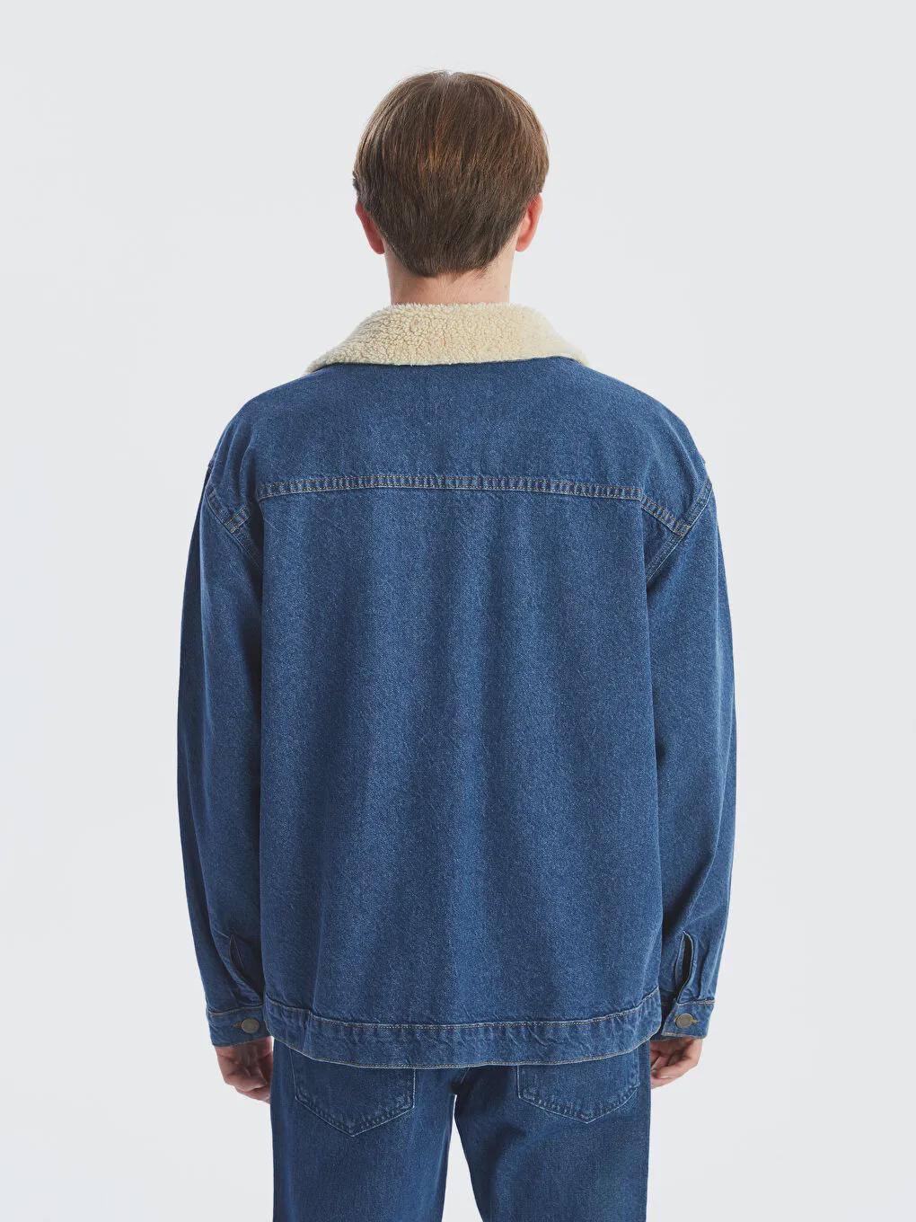 Corduroy Collar Denim Jacket: Vintage Style Blue Jean