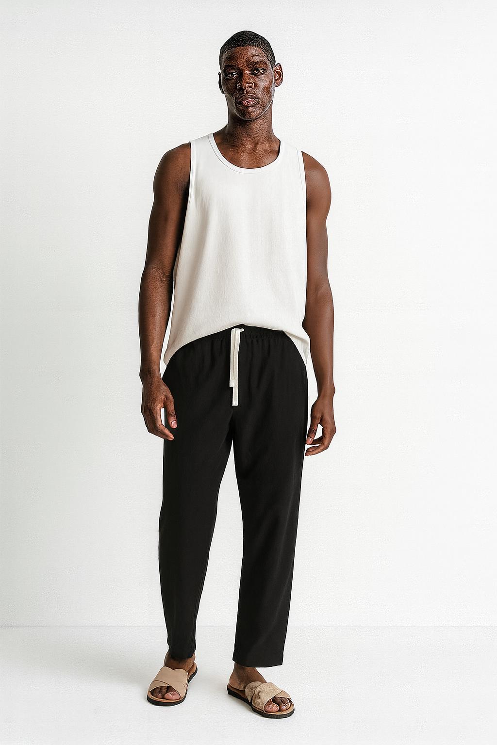 Men's Linen Pants: Elastic Waist Summer Beach Trousers