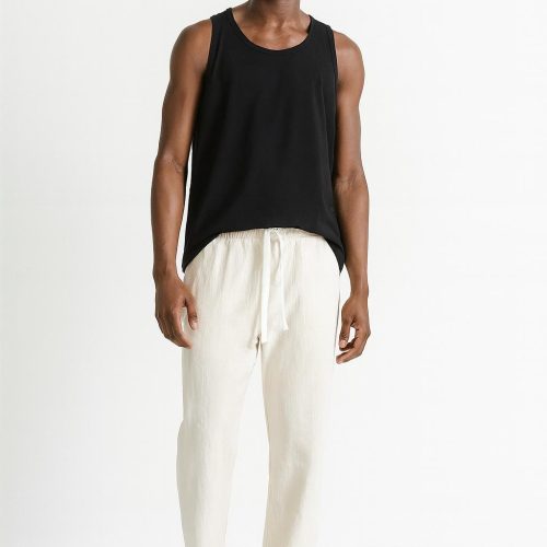 Men's Linen Pants: Elastic Waist Summer Beach Trousers