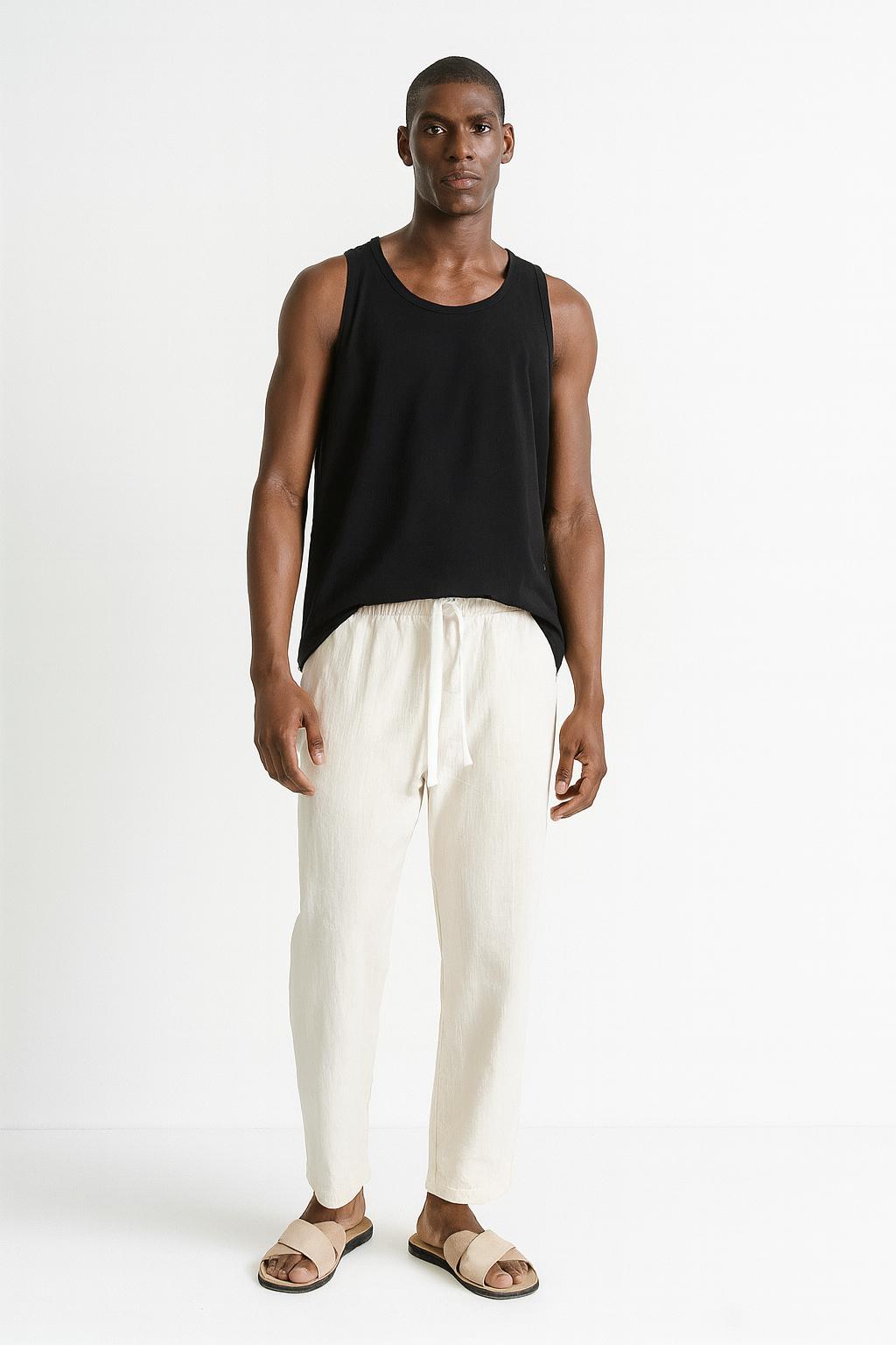 Men's Linen Pants: Elastic Waist Summer Beach Trousers