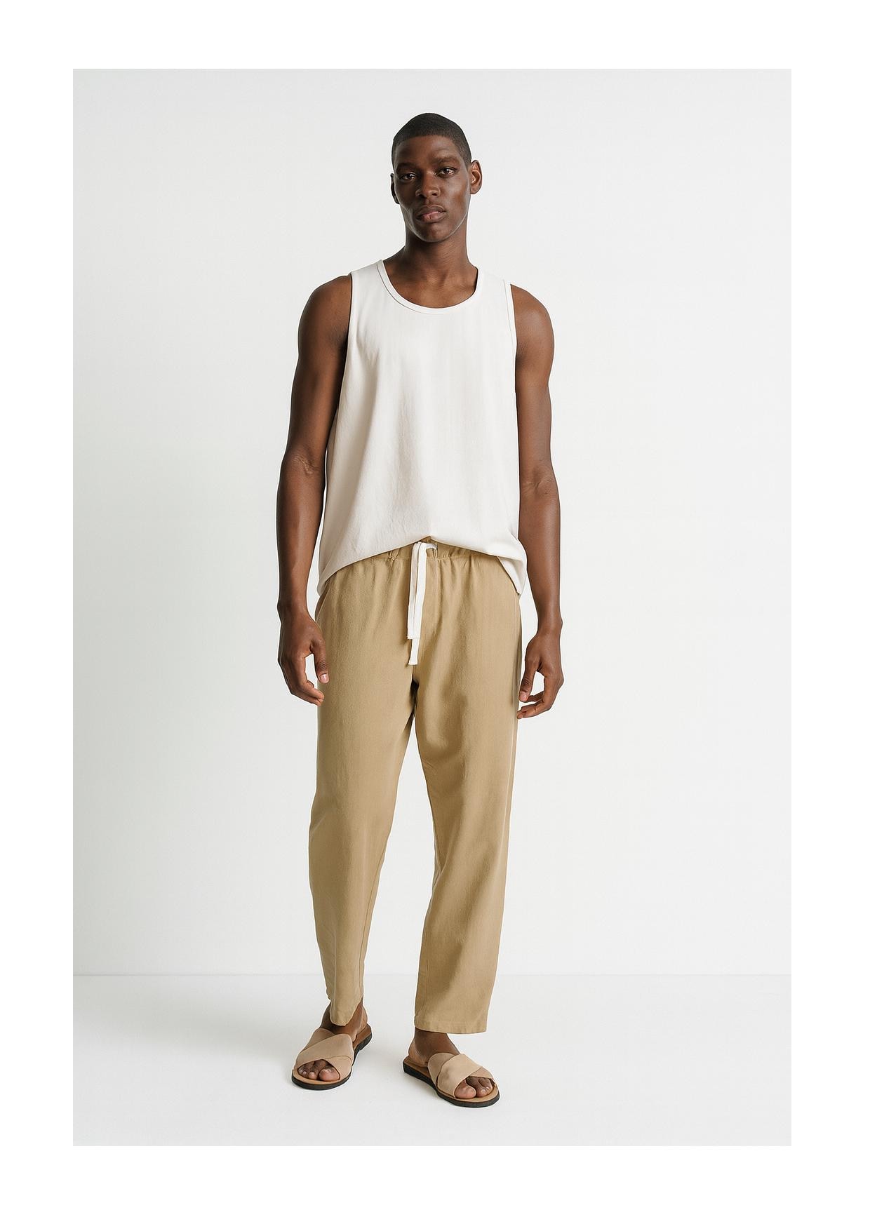 Men's Linen Pants: Elastic Waist Summer Beach Trousers