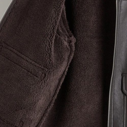 Men's Faux Leather Aviator Jacket Sherpa Collar Black