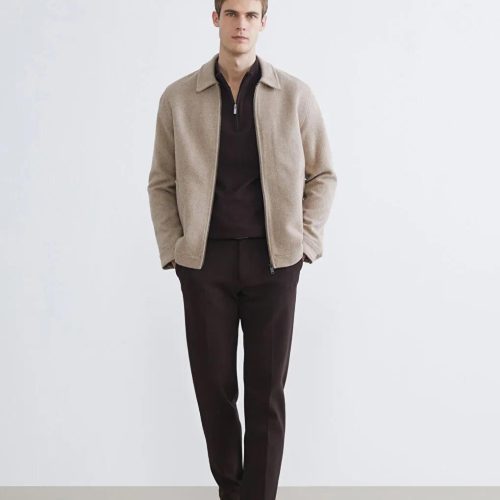 Men's Beige Wool Blend Jacket Minimalist Winter Coat