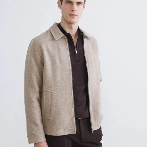 Men's Beige Wool Blend Jacket Minimalist Winter Coat