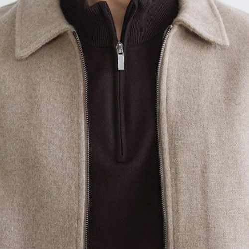 Men's Beige Wool Blend Jacket Minimalist Winter Coat