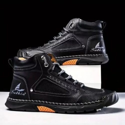 Mens Comfortable Handmade Leather Boots Waterproof Arch Support Pressure Relief